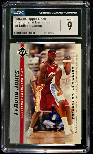 2003 Upper Deck Phenomenal Beginning LEBRON JAMES #9 with Carmelo Anthony in the Background Rookie RC Mint CGC 9