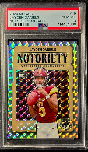 JAYDEN DANIELS 2024 Mosaic Notoriety Silver Mosaic Prizm Rookie RC Gem PSA 10 
