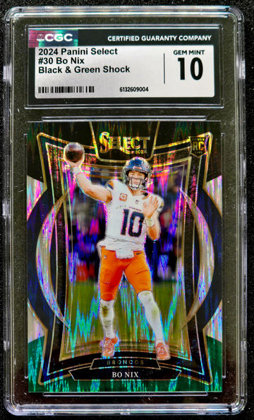 2024 Panini Select - Concourse Bo Nix #30 Black & Green Shock Prizm (RC) CGC 10