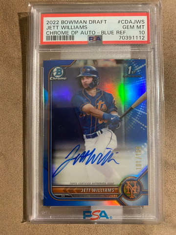 2022 Bowman Chrome Jett Williams Blue Refractor /150 PSA 10