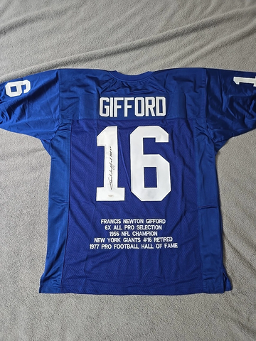 FRANK GIFFORD #16 HOF 77 Autograph New York GIANTS Signed Custom Stat Jersey JSA