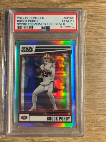 2022 Chronicles Brock Purdy Score Premium RK UPD-Silver PSA 10 Rookie Card