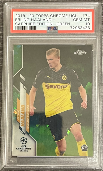 Erling Haaland Topps Chrome Sapphire Green /75 PSA 10