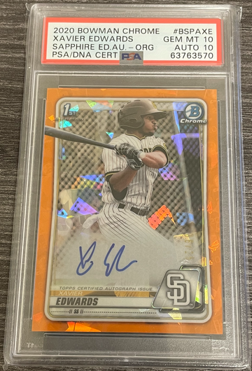 2020 Bowman Chrome Sapphire Xavier Edwards Orange /25 PSA 10