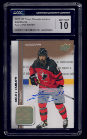 2023 Upper Deck Team Canada Juniors - Men's U-18 Signatures #22 Colby Barlow CGC 10