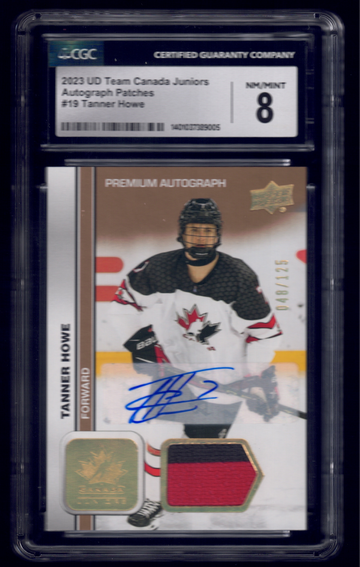 2023 Upper Deck Team Canada Juniors Tanner Howe /125 #19 Patch Auto CGC 8