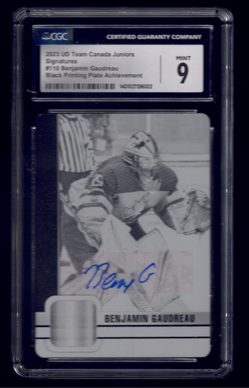 2023 Upper Deck Team Canada Juniors Benjamin Gaudreau #100 1/1 Black Plate CGC Auto 10 Card 9
