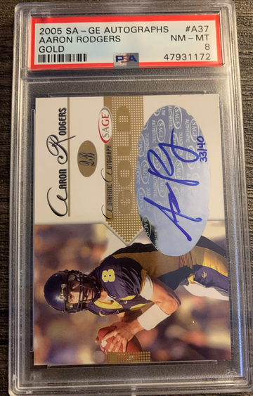 2005 Sage Autographs Aaron Rodgers Gold PSA 8