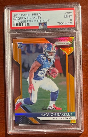 2018 PANINI PRIZM SAQUON BARKLEY ORANGE PRIZM DIE CUT PSA 9