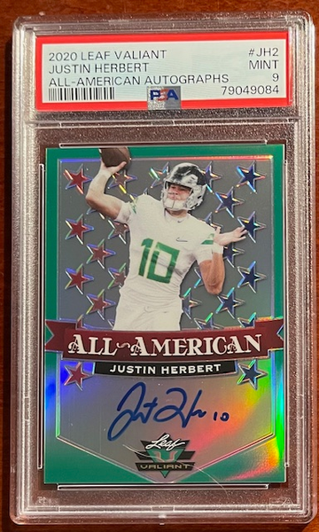 2020 LEAF VALIANT JUSTIN HERBERT ALL AMERICAN AUTO PSA 9