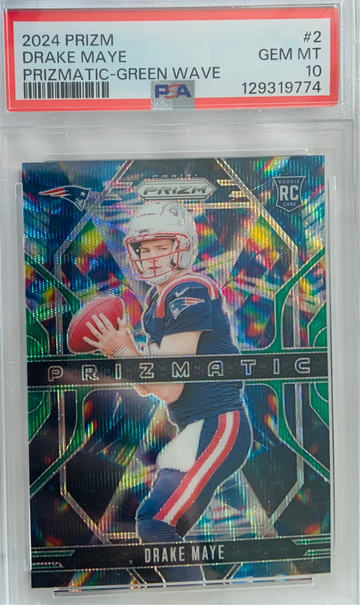 2024 Prizm Prizmatic Green Wave Drake Maye PSA 10