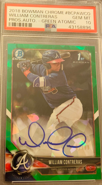 2018 Bowman Chrome William Contreras Prospect Auto Green Atomic Rookie /99 PSA 10