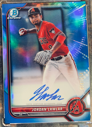2022 Bowman Chrome Jordan Lawlar Blue Refractor Auto #’d /150
