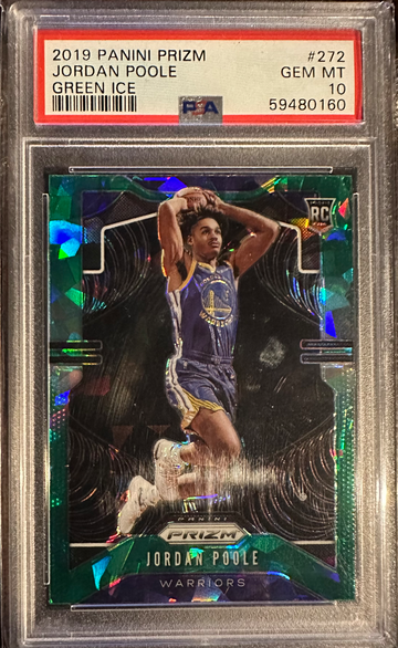 2019 PANINI PRIZM JORDAN POOLE 272 GREEN ICE PSA 10
