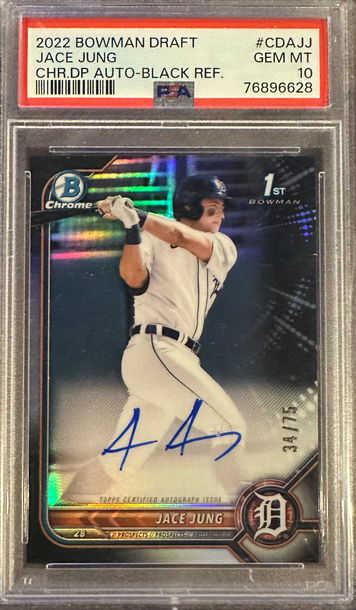 2022 BOWMAN DRAFT JACE JUNG CHR.DP AUTO BLACK /75 PSA 10