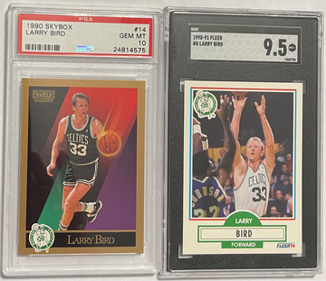 1990 Fleer #8 & Skybox #14 LARRY BIRD PSA 10, SGC 9.5 Boston Celtics GEM MINT