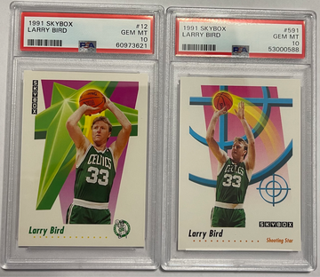 1991 SKYBOX #12 & #591 LARRY BIRD #33 BOSTON CELTICS PSA 10 GEM MINT low pop