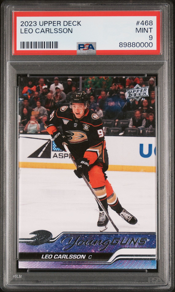 2023/24 Leo Carlson young gun ducks rookie PSA 9