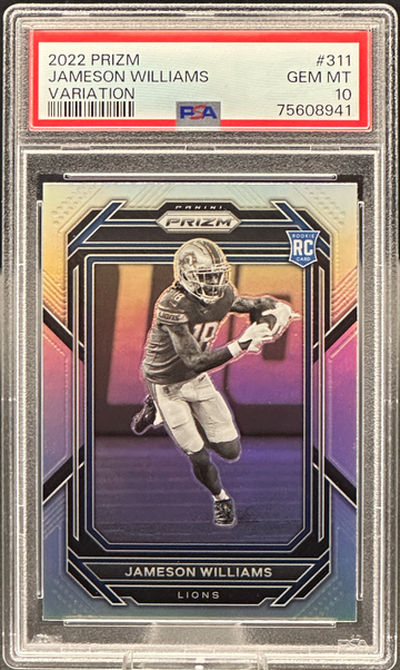 2022 Panini Prizm Jameson Williams Rookie Variation Silver RC #311 PSA 10