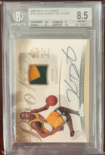 2007-08 SP AUTHENTIC RPA KEVIN DURANT RC ROOKIE #/399 BGS 8.5 10 AUTO