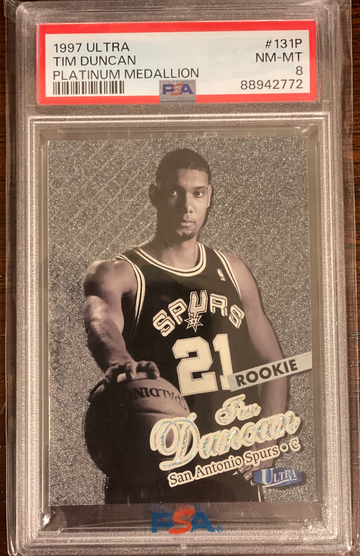 1997-98 ULTRA PLATINUM TIM DUNCAN RC ROOKIE PSA 8 # /100