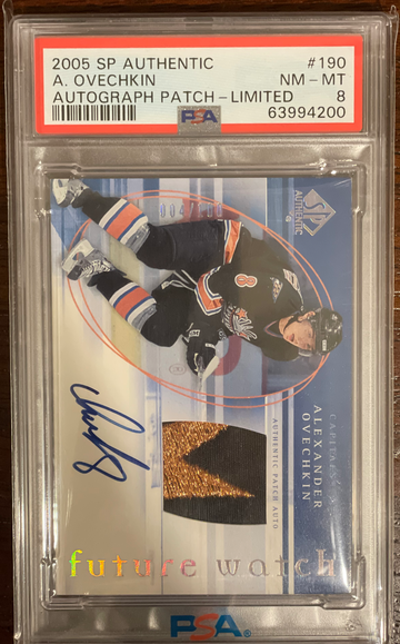 2005-06 SP AUTHENTIC LIMITED ROOKIE PATCH AUTO RPA ALEX OVECHKIN PSA 8 # /100