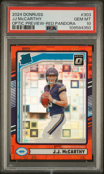 JJ Mccarthy 2024 Panini Donruss #303 Optic Preview Red Pandora PSA 10