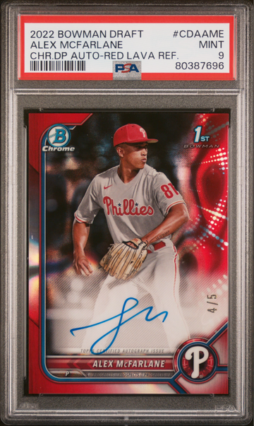 Alex Mcfarlane 2022 Bowman Draft Chrome Auto #CDAAME Red Lava Ref 4/5 PSA 9