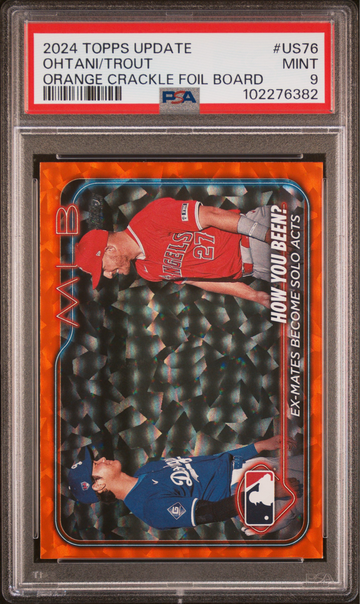  Trout Ohtani 2024 Topps Update #US76 Orange Crackle Foil Board PSA 9