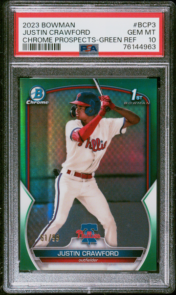 Justin Crawford 2023 Bowman Chrome Prospects #BCP3 Green Ref 61/99 PSA 10