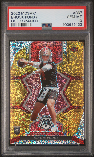 Brock Purdy 2022 Panini Mosaic #367 Gold Sparkle PSA 10