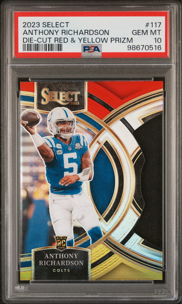 Anthony Richardson 2023 Panini Select #117 Die Cut Red & Yellow Prizm PSA 10