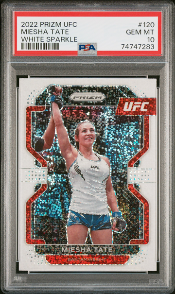 Miesha Tate 2022 Panini Prizm UFC White Sparkle #120 PSA 10