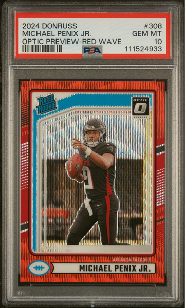 Michael Penix JR. 2024 Panini Donruss Optic Preview Red Wave #308 PSA 10