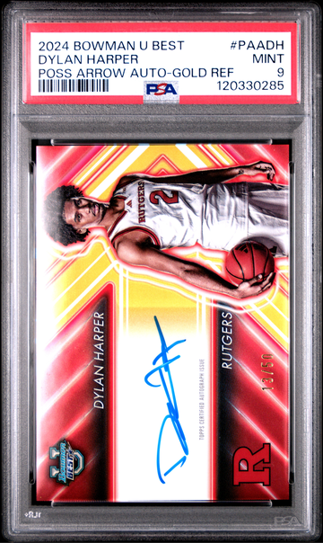 Dylan Harper 2024 Bowman University Best Possession Arrow Autographs Gold Ref 13/50 #PAADH PSA 9 Auto