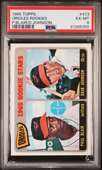 1965 Topps #473 ~ 1965 Orioles Rookie Stars P. Blair/D Johnson PSA 8 EX-MT