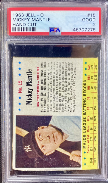 1963 Jell-O (Jello) #15 Mickey Mantle New York Yankees