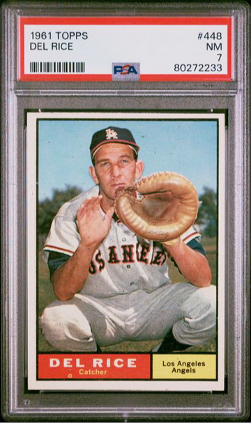 1961 Topps 448 Del Rice Los Angeles Angels NM PSA 7