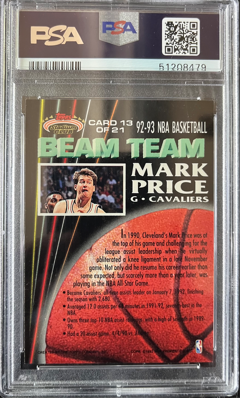 1992-93 Topps Stadium Club Beam Team #13 Mark Price Cavs PSA 10