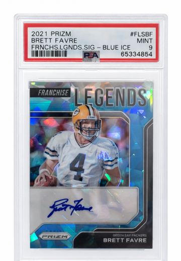 2021 Panini Prizm Brett Favre Franchise Legends Auto Blue Ice /75 PSA 9 Packers 