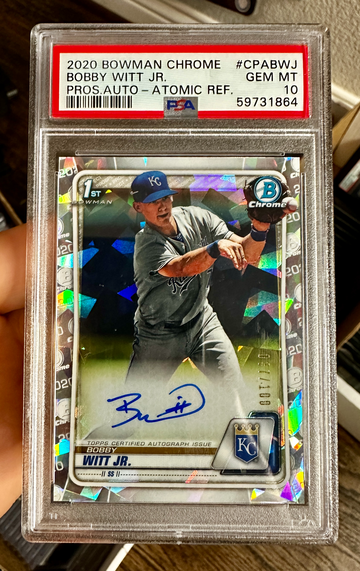 2020 Bowman Chrome Bobby Witt JR. Atomic RC Auto /100 PSA 10