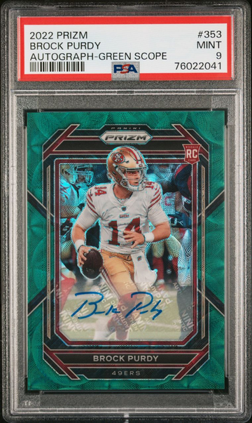 2022 Prizm Brock Purdy Green Scope Auto /75 PSA 9