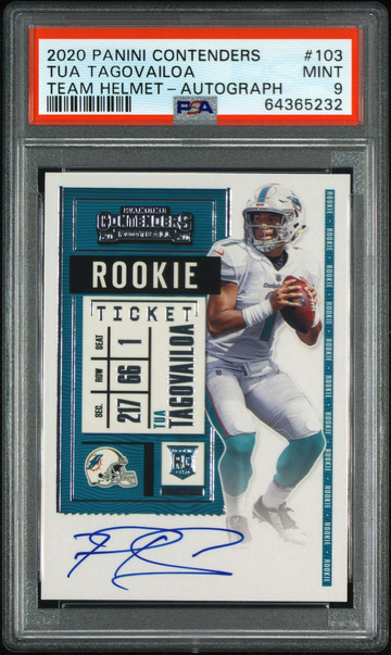 2020 Panini Contenders Tua Tagovailoa Rookie Ticket Team Helmet Auto PSA 9
