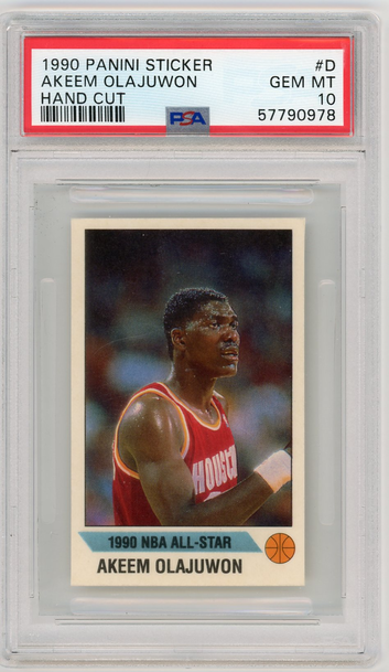 1990 Panini - Sticker - Akeem Olajuwon - Hand Cut - #D - NBA All-Star - HOF - Houston - Hakeem " The Dream "  