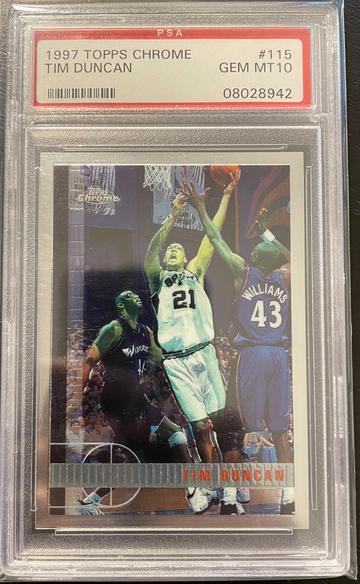 1997 Topps Chrome PSA 10 Tim Duncan Rookie Card RC #115 PSA GEM MT 10 HOF