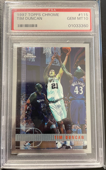 1997 Topps Chrome PSA 10 Tim Duncan Rookie Card RC #115 PSA GEM MT 10 HOF
