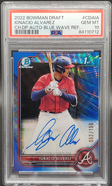 Ignacio Alvarez 2022 Bowman Draft Chrome 1st Blue Wave Auto /150 PSA 10 Braves