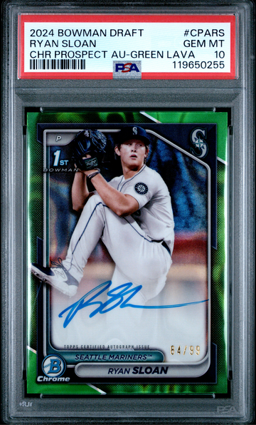 Ryan Sloan 2024 Bowman Draft Chrome 1st Green Lava Auto /99 PSA 10