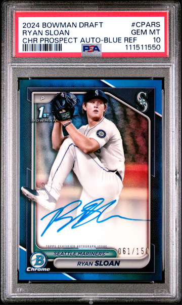 Ryan Sloan 2024 Bowman Draft Chrome 1st True Blue Auto /150 PSA 10