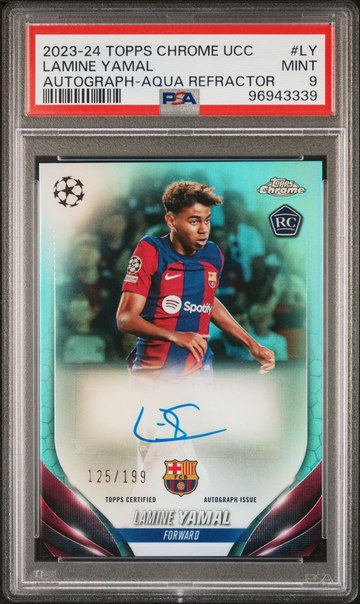 Lamine Yamal 2023-24 Barcelona Topps Chrome Aqua Auto /199 PSA 9
